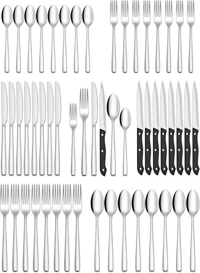 HIWARE 48-Piece Silverware Set with Steak Knives for 8, 18/8 Stainless Steel Flatware Cutlery Set For Home Kitchen Restaurant Hotel, Kitchen Utensils Set, Mirror Polished, Dishwasher Safe - Image 1